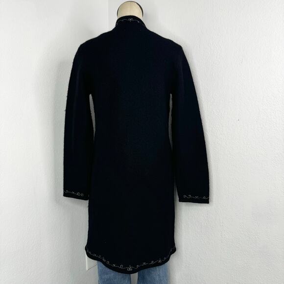 Wool Embroidered Zip Long Cardigan Sweater Black Fairycore Whimsigoth Size Small - Picture 6 of 8